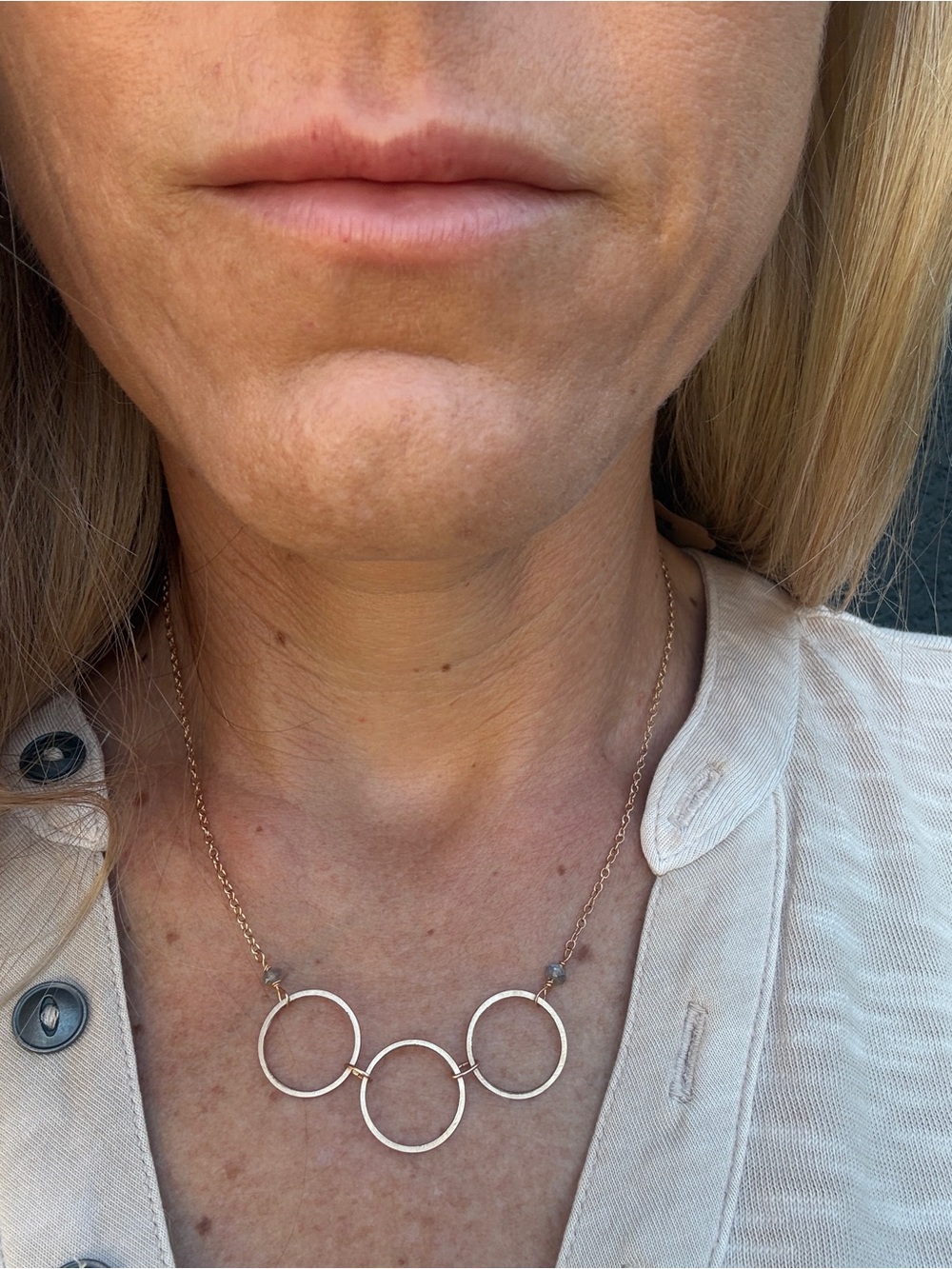 Handmade Gold-Filled Triple Circle Necklace with Labradorite | 16”
